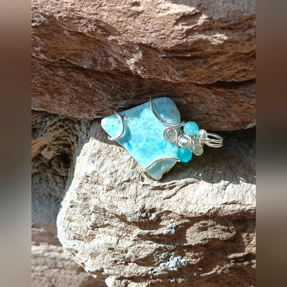 Large Larimar Pendant Sterling Silver Extraordinary Shape - Picture 5 of 15